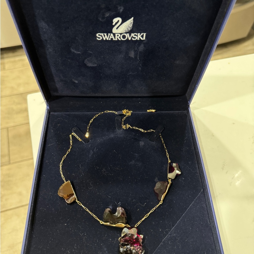 Swarovski Gold-Tone Necklace with Multicolored Crystal Pendants